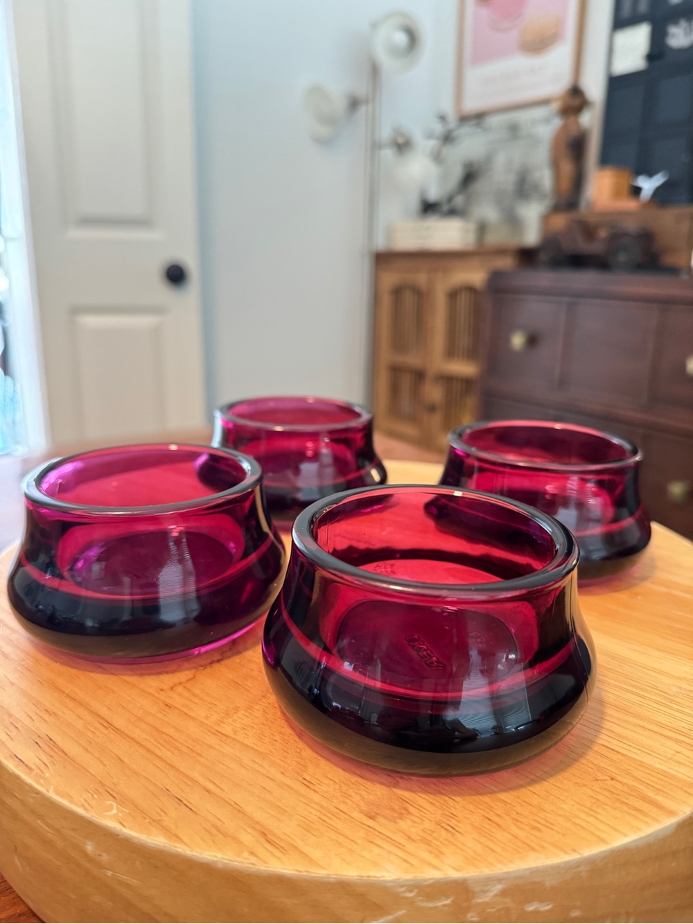 Vintage Ikea Maroon Glass Candle Holders, Set of 2